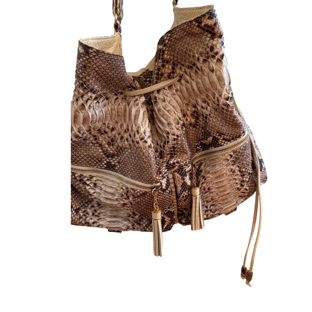W.H. Petronela Snakeskin Shoulder Bag Python Leather Multi Pocket Tassel Bag